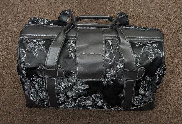 Image 4 of Black Flowered Travel Bag By Hawa International