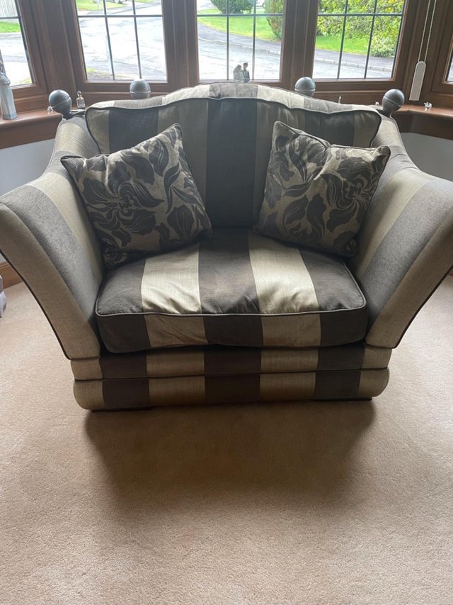 Preview of the first image of Three piece suite comprising 3 seater and 2 large armchairs.