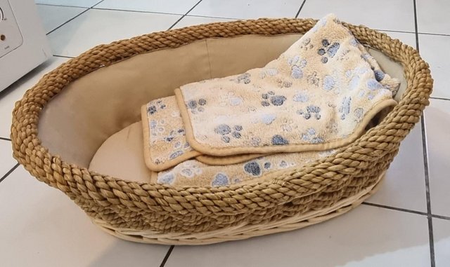 Image 3 of Seagrass wicker pet cat bed vintage cottage