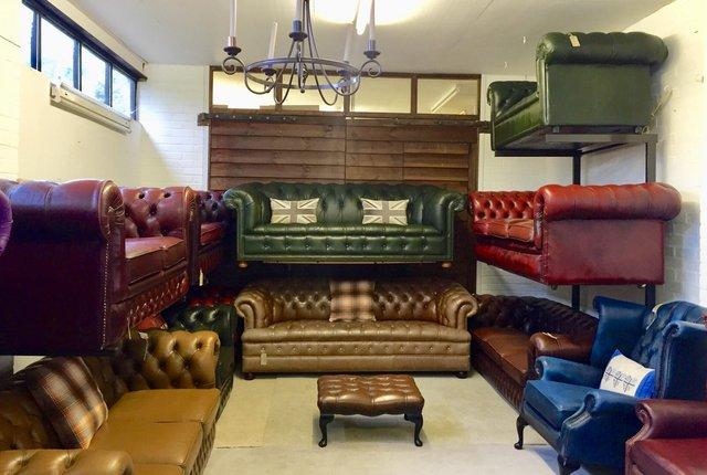 Image 7 of Saddle brown 3 seater Chesterfield sofa. Can deliver.