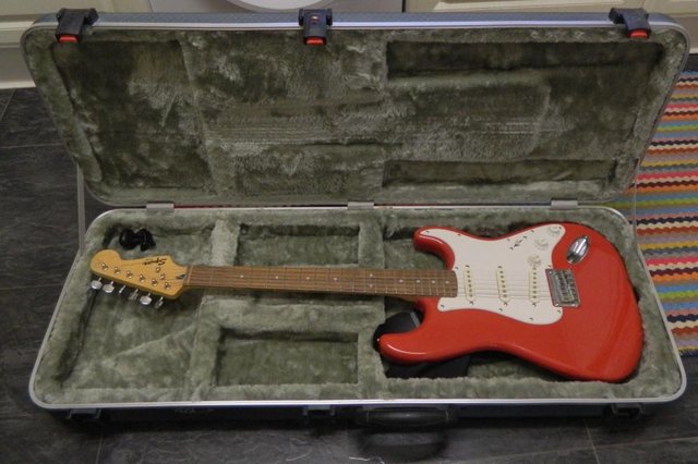 Image 2 of Fender Squire guitar with carrying case and amplifier