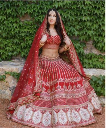 Image 1 of Stylish Red Silk Bridal Lehenga