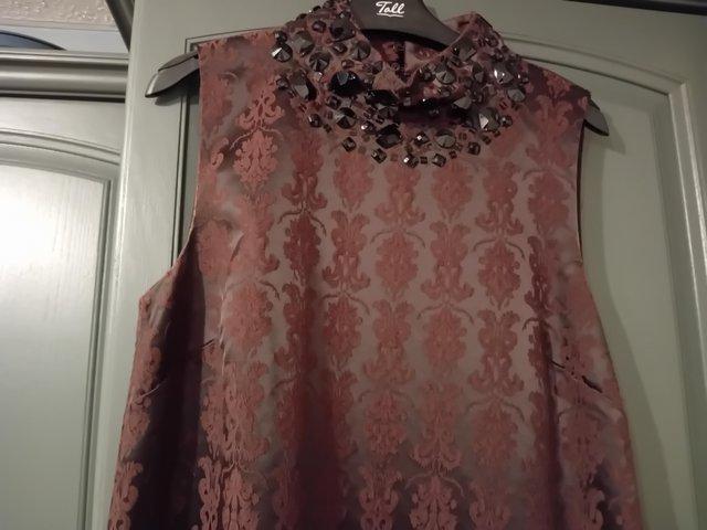 Preview of the first image of NEXT dress satin embellished dark wine colour.