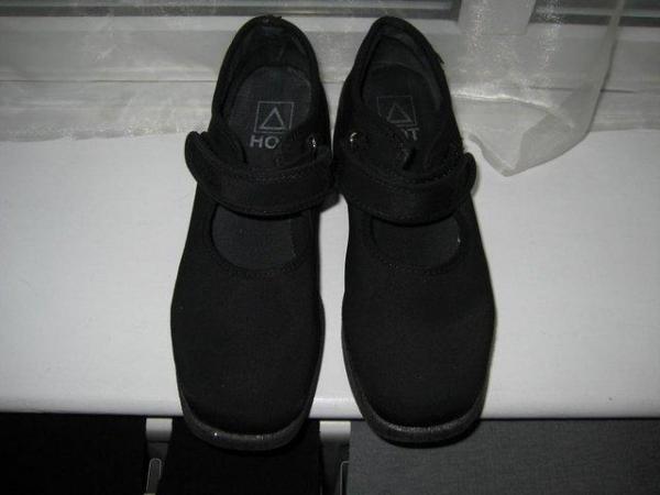 Image 1 of Black wedge shoes size 40 with a strap