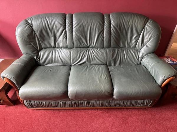 Image 3 of Green Italian 3 seater sofa with 2 arm chairs