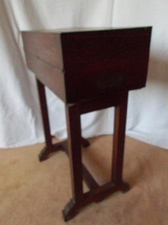 Image 4 of Victorian Oak writing slope on stand, mini desk sewing box