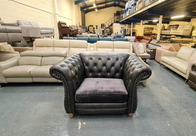 Image 6 of Persia charcoal grey leather and fabric armchair