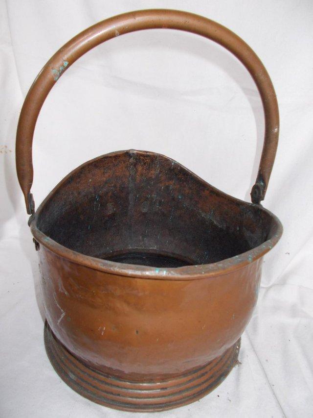 Preview of the first image of Old copper Sailsbury coal bucket scuttle, nice patina (D).