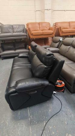 Image 11 of La-z-boy Raleigh black leather recliner 3 seater sofa