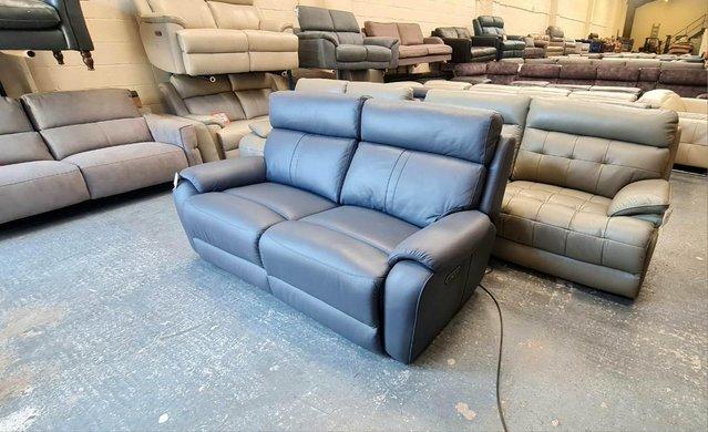 Image 8 of La-z-boy Winchester blue leather electric 3 seater sofa