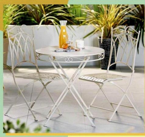 Image 1 of White Bistro Set  Table 2 Chairs garden - New