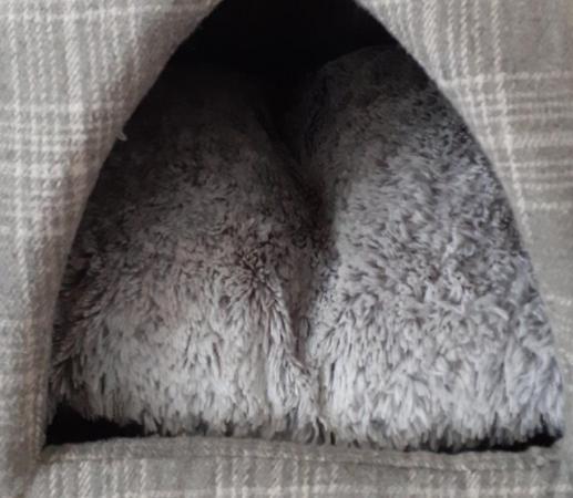 Image 1 of Cat Igloo Bed Grey Plaid