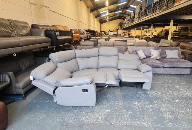 Image 13 of Ex-display grey bonded leather manual recliner corner sofa