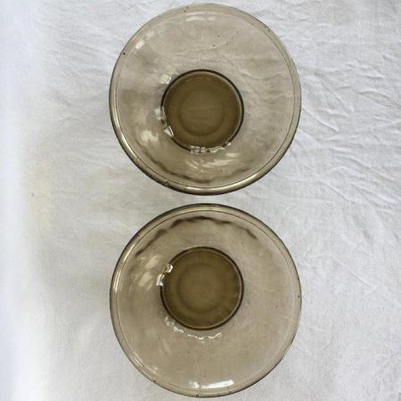 Image 1 of 2 identical grey, swirl glass dishes –  1970's? £2.50 both.
