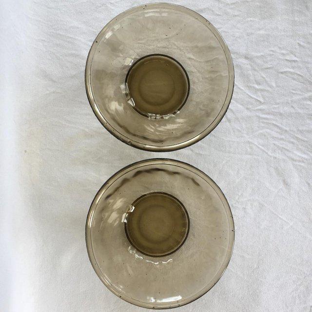 Preview of the first image of 2 identical grey, swirl glass dishes –  1970's? £2.50 both..