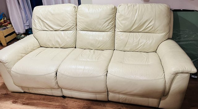 Image 2 of DFS 3 seater cream recliner leather sofa