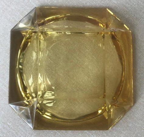Image 2 of Vintage amber/yellow square glass ashtray.