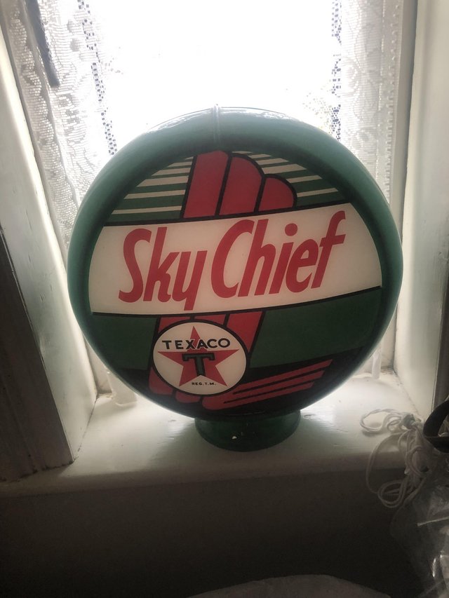 Preview of the first image of Man cave Sky Chief Texaco petroleum advertising globe.
