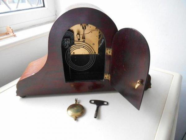 Image 2 of Napoleon Hat Inlaid Mantle Clock