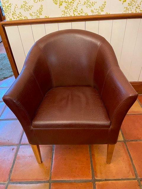 Preview of the first image of Faux Leather Tub Chair Brown Like New.