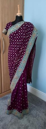 Image 2 of Deep purple with silver embroidery and sequins saree