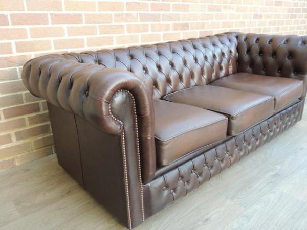 Image 8 of Chesterfield 3 seater Antique Brown Sofa (UK Delivery)
