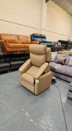 Image 11 of Parker Rise and Lift electric recliner cream leather chair