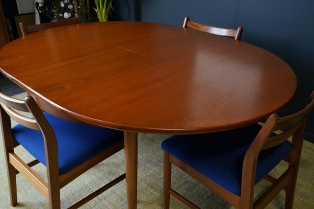 Image 6 of Mid C 1970s Teak Dining Set D-end Table 4 Barback Chairs