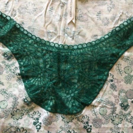 Image 2 of Sz18 M&S 100% Cotton Swing Vest, Green & White, Lace Detail