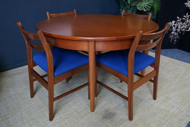 Image 17 of Mid C 1970s Teak Dining Set D-end Table 4 Barback Chairs