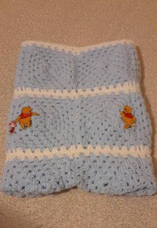 Image 2 of Cot Blanket, hand crocheted, in pale blue