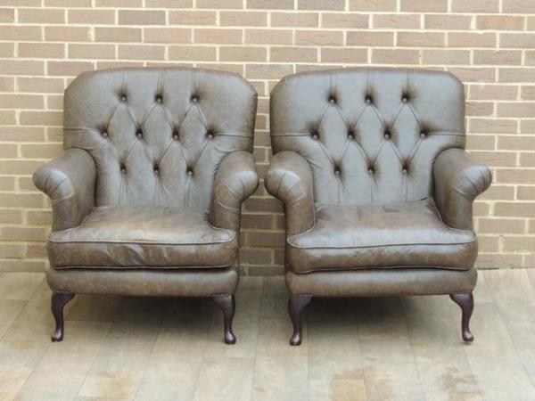 Image 3 of Pair of Cockburn Chesterfield Armchairs + Footstool (UK Deli