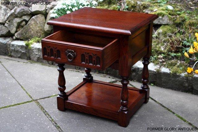 Image 73 of AN OLD CHARM TUDOR BROWN CARVED OAK BEDSIDE PHONE LAMP TABLE