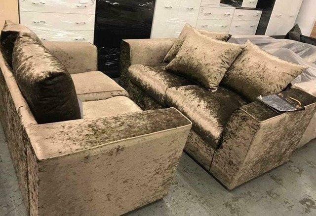 Image 1 of Yazmin champagne crushed velvet sofas