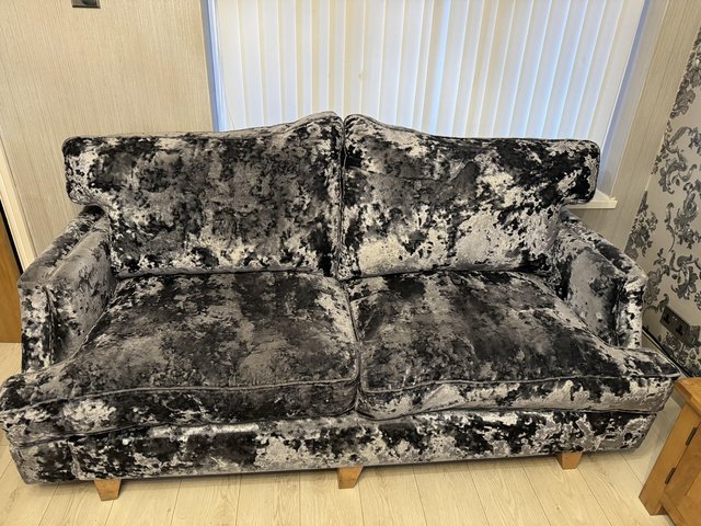 Preview of the first image of 3 GREY VELVET CRUSHED SOFAS.