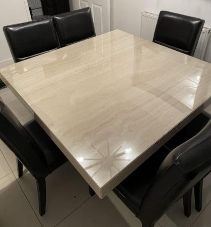Image 2 of Dansk Travertine marble 1300x1300 dining table & chairs