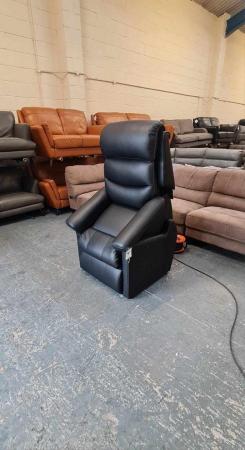Image 3 of La-z-boy Tulsa black leather rise and lift recliner armchair