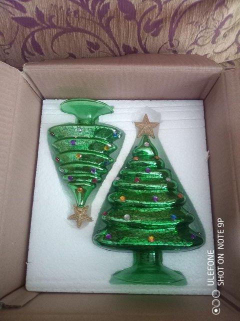 Preview of the first image of Glass Christmas ornaments, Christmas Tree shape, BNIB.