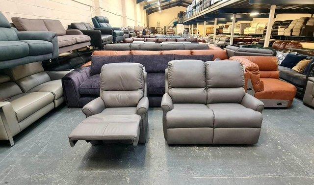 Image 8 of G Plan Newmarket grey leather 2 seater sofa and manual chair