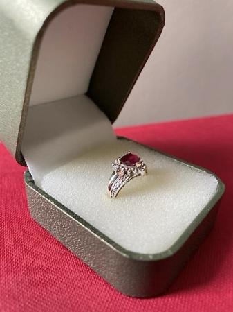 Image 2 of 9ct Gold - Ruby Heart & Diamond Cluster Ring - UK Size N