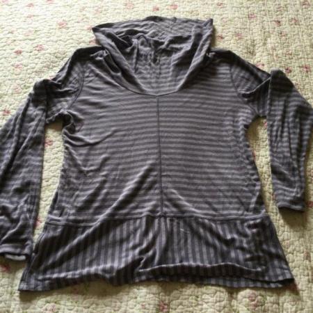 Image 1 of Size 16 M&S Grey Stripe Cowl Neck Long Sleeve Tunic