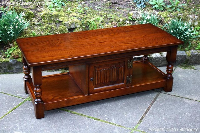 Image 3 of OLD CHARM LIGHT OAK LONG WINE COFFEE TABLE CABINET TV STAND