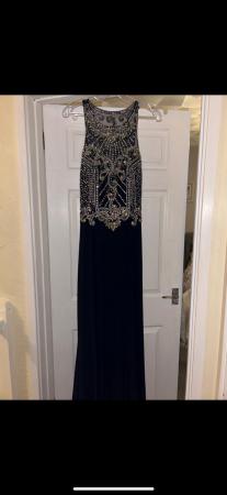 Image 2 of Beautiful navy prom dress with open back and embellished