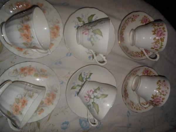 Image 3 of 6 Tea Cups & Saucers 3 Designs x 2 = 12 Pieces