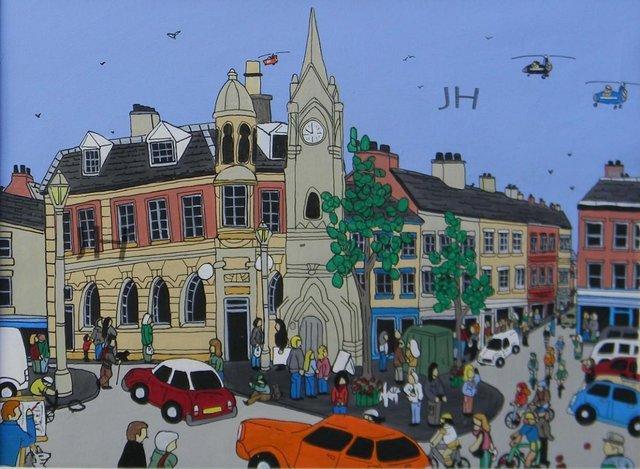 Preview of the first image of naïve folk art painting Penrith town Cumbria lake district.