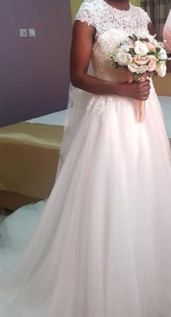 Image 1 of Beautiful Tailor Made Satin & Lace White Wedding Dress