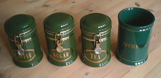 Preview of the first image of Dark Green Coffee, Tea, Sugar, Utensils Storage Jars.