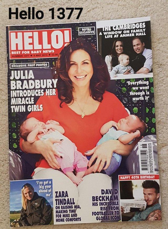 Preview of the first image of Hello Magazine 1377 - Julia Bradbury introduces Twin Girls.