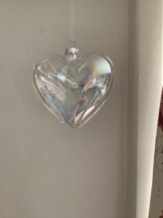 Image 1 of Heart Shaped Glass iridescent Baubles  -11- for decoration