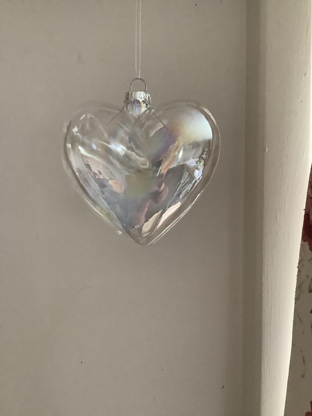 Preview of the first image of Heart Shaped Glass iridescent Baubles  -11- for decoration.